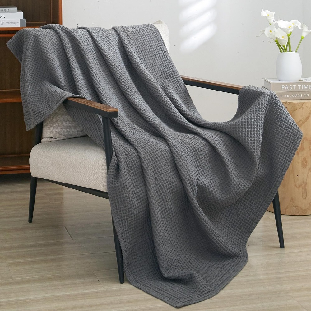PHF Waffle Throw 50x60 Charcoal Lightweight Cotton Cozy Farmhouse Blanket New